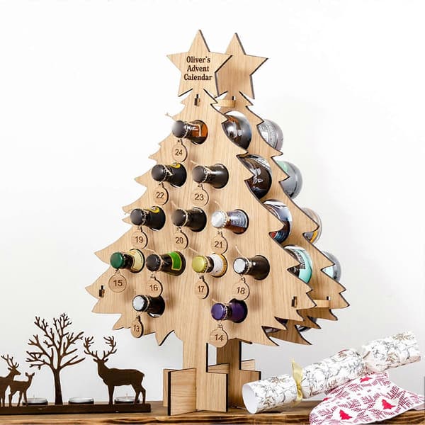 Tipsy Wooden Advent Calendar for 24 Bottles - Wine Rack Christmas Countdown Tree Wine Rack Christmas Tree Large Size Large Size Christmas Tree