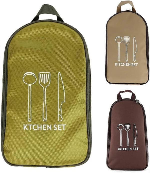 Oppbevaringsveske for campingutstyr med flere rom for utendørs kjøkkenutstyr (beige)