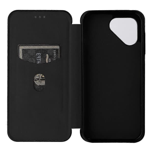Til Fairphone 5 Cover Kulfibertekstur Telefoncover med Kortholder (Sort)