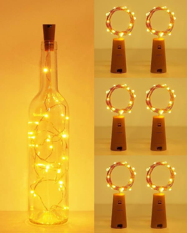 6-pack 2M 20-LED Flasklampor – Vattentät Koppartråd, Fester