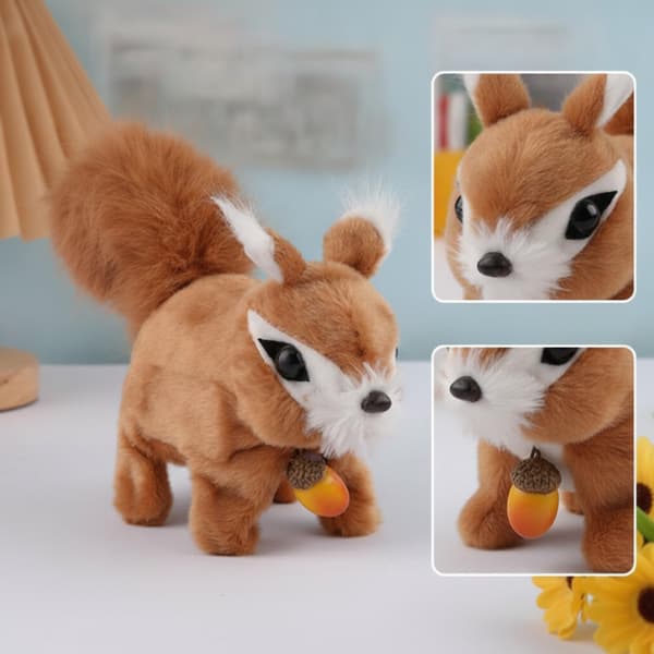 Electric Walking Squirrel Toy Soft Stuffed Squirrel Realistic for Kids, Bedroom, Grey Gray