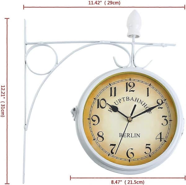 2025 New Double-Sided Wall Clock, European Style Double-Sided Wall Clock Garden Clock for Outdoor Mounting (White)