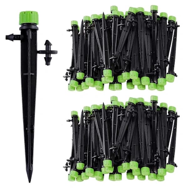 100 pcs Drip Irrigation System Drippers, 1/4 inch Universal 360 Degree Adjustable Irrigation Dripper with Connector, Fits 1/4 (4-7mm)