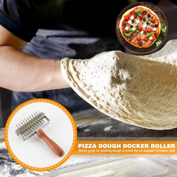 Deigdeiger i rustfritt stål, tidsbesparende deigrulle deigdeiger med trehåndtak, pizzahjul