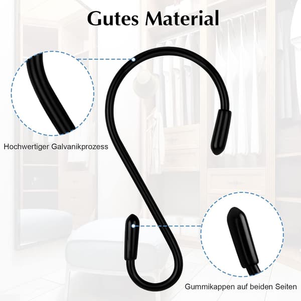 S-kroge, 12-pak - Sort - 8 cm - S-formet - Maksimal belastning: 5 kg