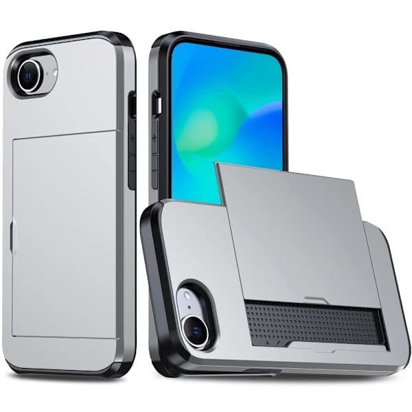 iPhone 16e Hybrid Skal med Kortfack Silver 50[CO]
