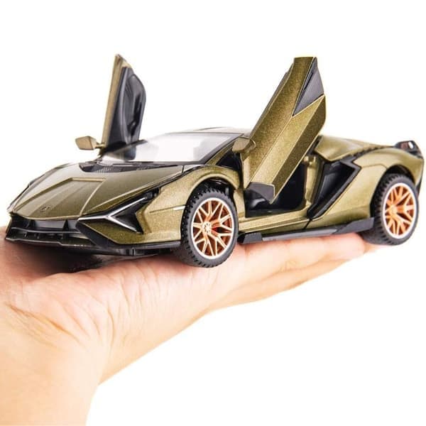 Legetøjsbiler Lambo Sian FKP3 Metalmodelbil med lys og lyd, pull-back legetøjsbil, grøn green