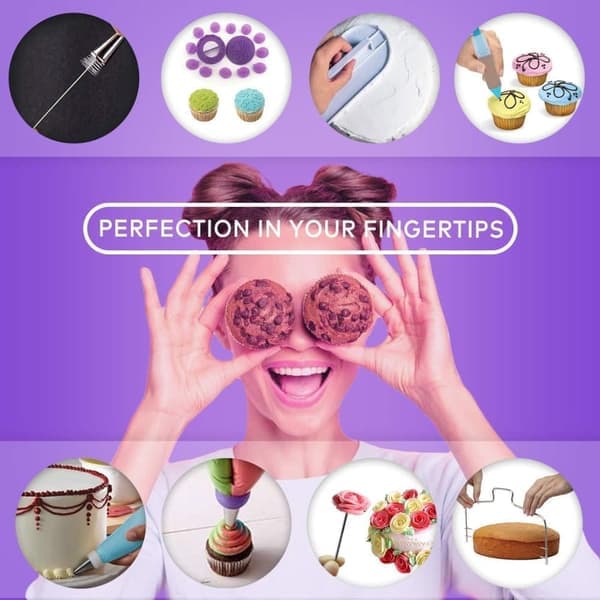 137-piece cake decorating set with rotating cake stand, piping bags and nozzles, complete decorating kit