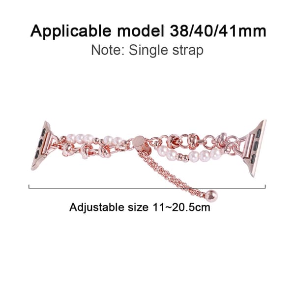 Perlearmbånd i rustfritt stål for iwatch (38/40/41mm, rosegull)
