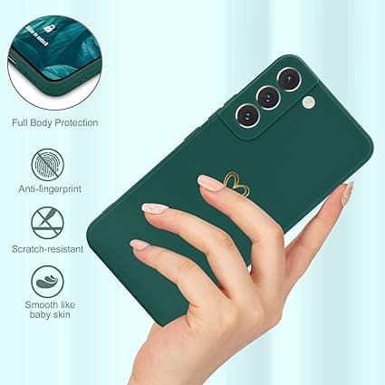 (Green) Case Compatible with Samsung S22 Shockproof Silicone TPU Case with Cute Golden Love Pattern Soft Full Protection Case for Samsung Galaxy