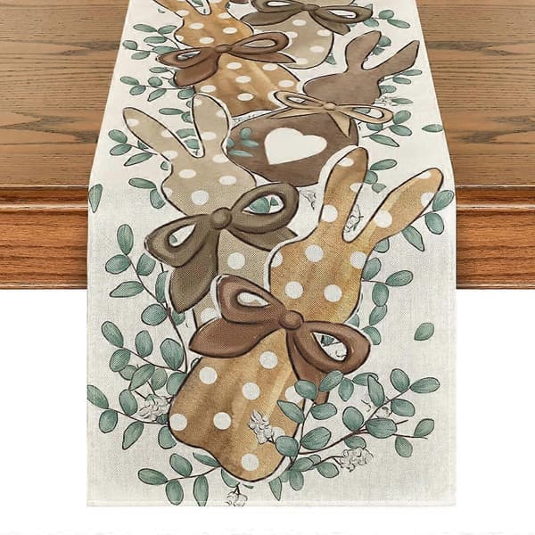 Eucalyptus Dots Rabbit Easter Table Runner 13x72 inch, Spring Seasonal Kitchen Dining Decoration, House Party Decor (FMY)