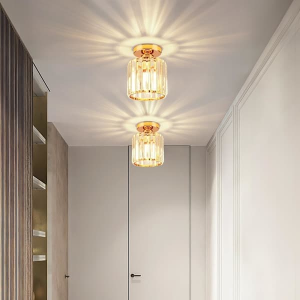 Guld Krystal Loftlampe, Moderne Krystal Loftlampe Semi-monteret LED Lysekrone Velegnet