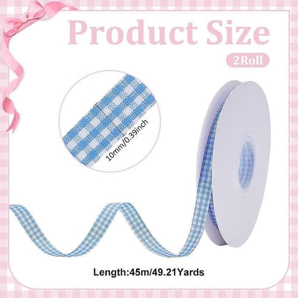 45 meter gingham-bånd polyester bøffelternet bånd 10 mm bredt blåt bøffelternet bånd forår sommer tyndt ternet bånd til håndværk hår