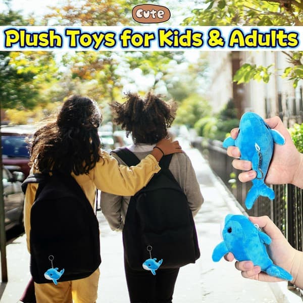 Blå Delfin Kosedyr Nøkkelring, Kawaii Plysjleketøy for Jenter Gutter Blå Blue