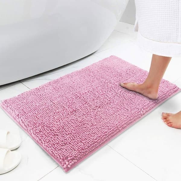 Sklisikker baderomsmatte i chenille, myk og absorberende mikrofiberbaderomsmatte, rosa, 60x40 cm, til dusj