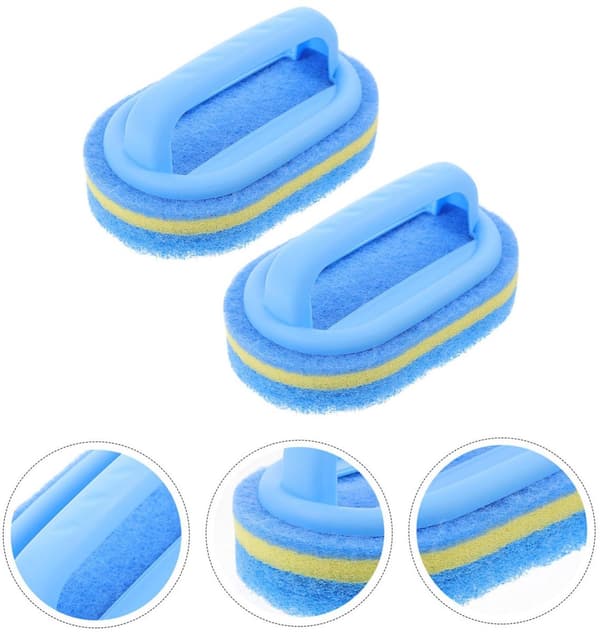 2 Kitchen Brushes Multifunctional Bathtub Cleaning Brush with Handle for Smooth Surfaces Blue
