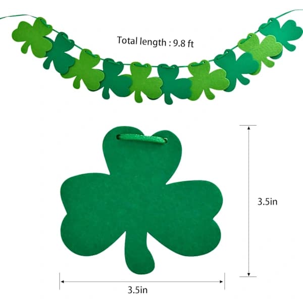 St. Patrick's Day Lucky Decoration, Felt Shamrock Party Garland, Four-Leaf Clover Banner, Moss Green String, Reusable, Foldable