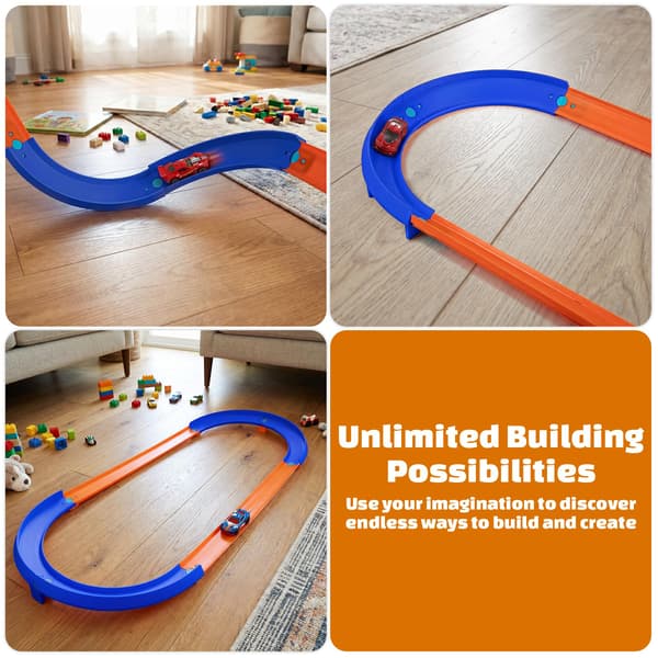 90 Degree Banked Curve Combo Pack (4 pcs) for Hot Wheels Track Extensions, Combines to 180 Degrees (Blue) Blue Blue