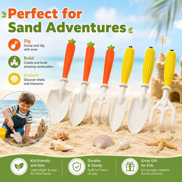 Hage, strand, sand og snø verktøysett for barn, mais 3-delt sett Corn Three pc Set