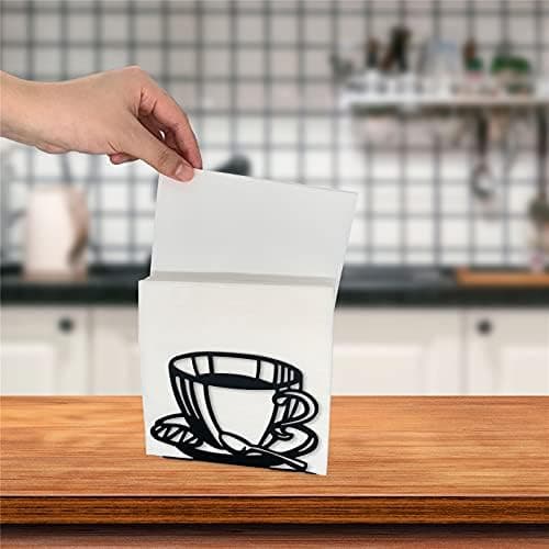 2-pak servietholdere med kaffekop-tema til bord, sort rustik køkken cocktail spisebord papirservietholder, rustfri