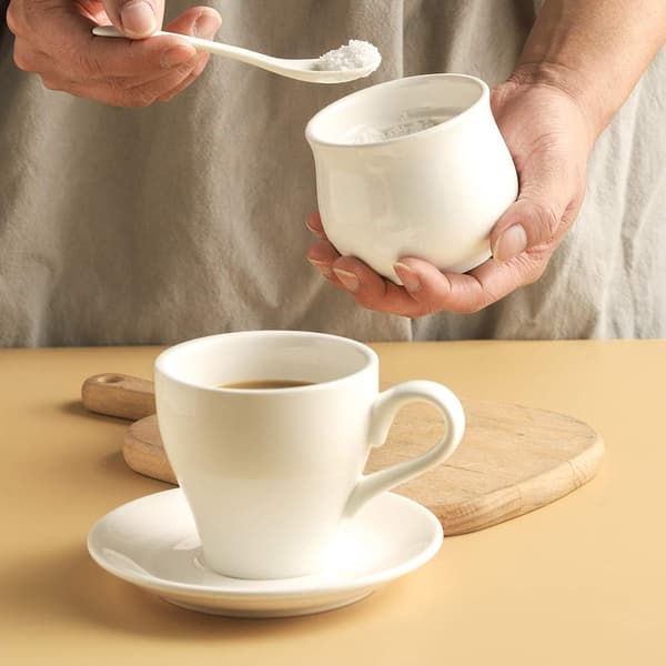 Ceramic Sugar Bowl, White Porcelain Sugar Jar with Lid and Spoon