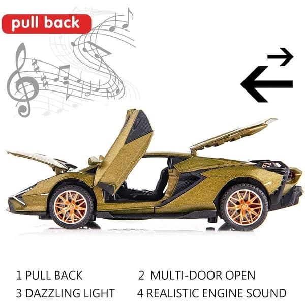 Legetøjsbiler Lambo Sian FKP3 Metalmodelbil med lys og lyd, pull-back legetøjsbil, grøn green
