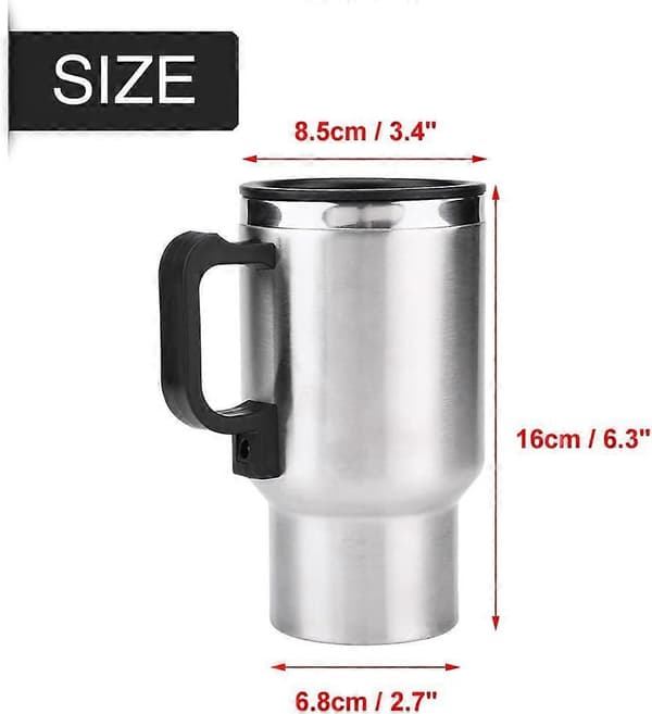 Bilvannkoker 450 ml Rustfritt Stål 12V Oppvarmet Reisekrus for Kaffe Te og Varmt Vann