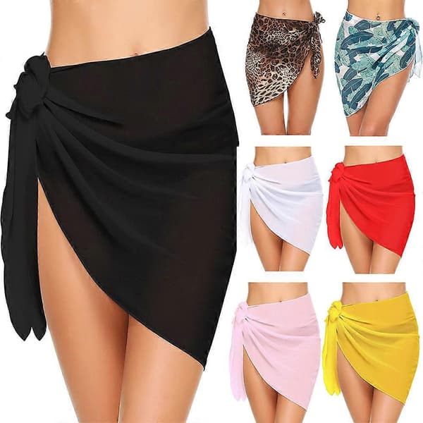 Let strandnederdel til kvinder - Gennemsigtig chiffon badetøjs-sarong til pool og strand Rød One Size Red One Size