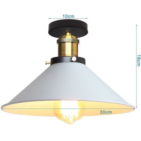 Cham 30cm Paraplyhatt Design Taklampe Retro Industriell E27 Metall Lysekrone Hvit – Hvit??