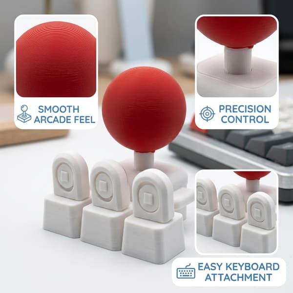 Keyboard Joystick Mount, 3D Printed WASD Joystick Mod for Arcade Fighting Games, White and Red Gaming Accessory for DIY
