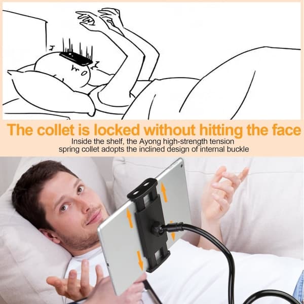 iPad Holder, Bed Stand, Desk Mount, Clamp, 76 cm Flexible Arm Clamp, for iPad Mini Air Galaxy Tabs Nintendo 10-26.7 cm Devices, White