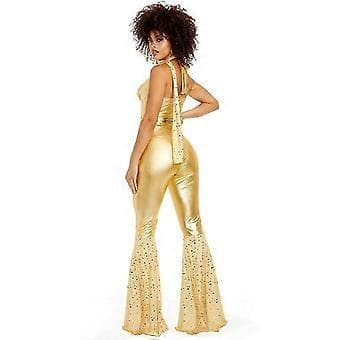 Sexy Metalliske Disco Jumpsuits - Dame Open Midriff Disco Jumpsuits (XL)