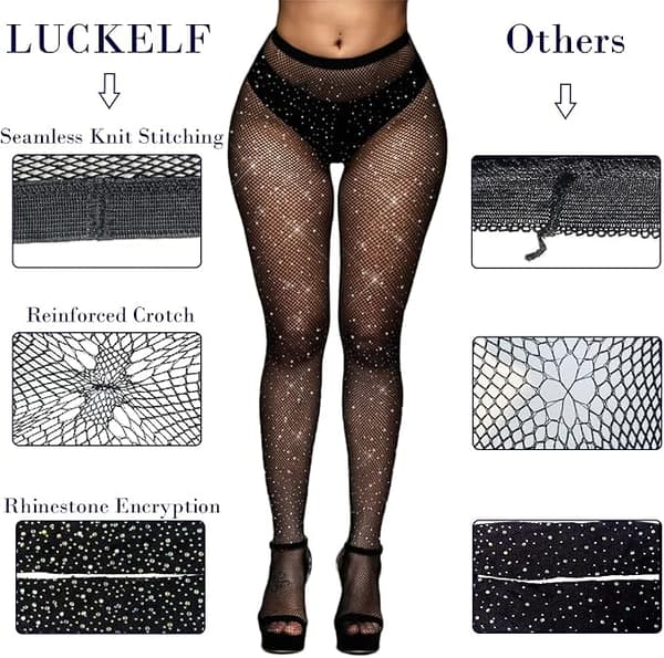 Sexy høye midjetights med glitrende strassfiskenett til fest