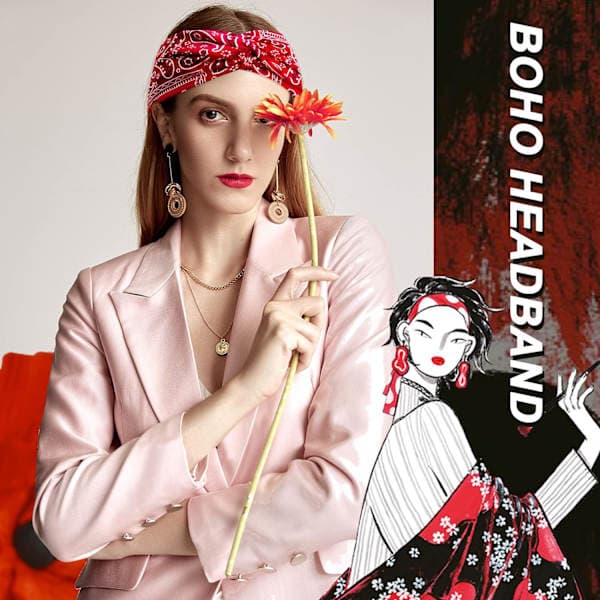 Set med 4 hårband för kvinnor, boho-blommig stil, korsade, ZQKLA