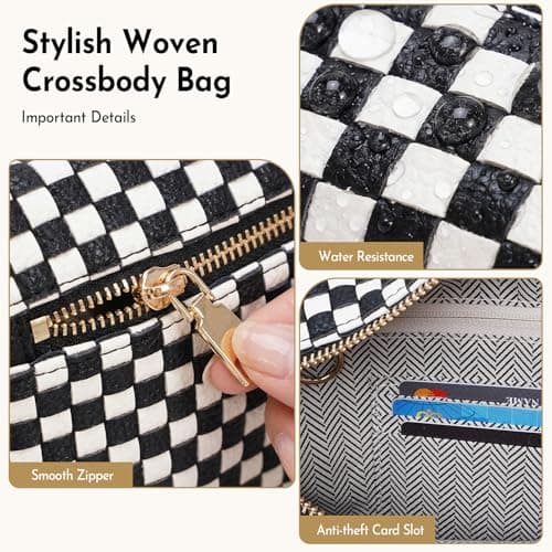 Vävda crossbody-väskor för kvinnor Rutig midjeväska Dam midjeväska Slingväska med bred rem för resor Ljusblå/Vit Bright Blue/White