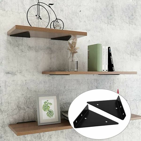 Black Metal Floating Wall Shelf with Invisible Triangular Bracket. Max Load 30 kg. Quick Installation. 2-pack.