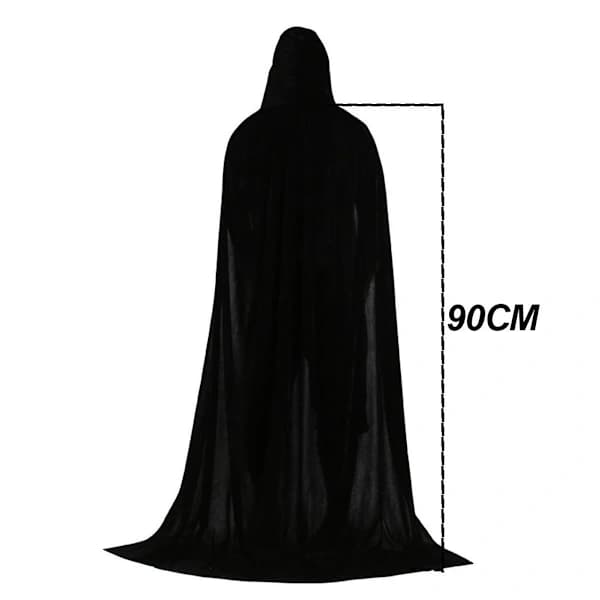 Unisex Sort Fuld Lang Hætte Kappe Kostume