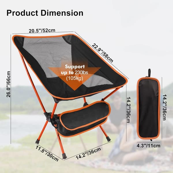 Orange Ultra Lätt Fällbar Campingstol, Bärbar Ryggsäck