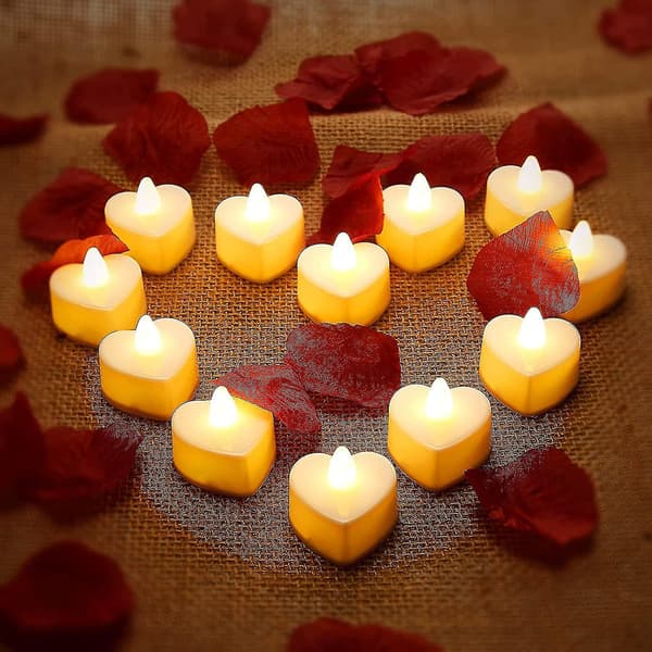 24 stk hjerteformede LED-telys, LED-lys til Valentinsdag bryllup (FMY)