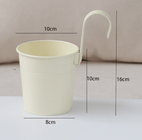 5-pack Hanging Metal Pots - for Fences or Balconies - with Removable Hooks - Hanging Tin Pots Red red