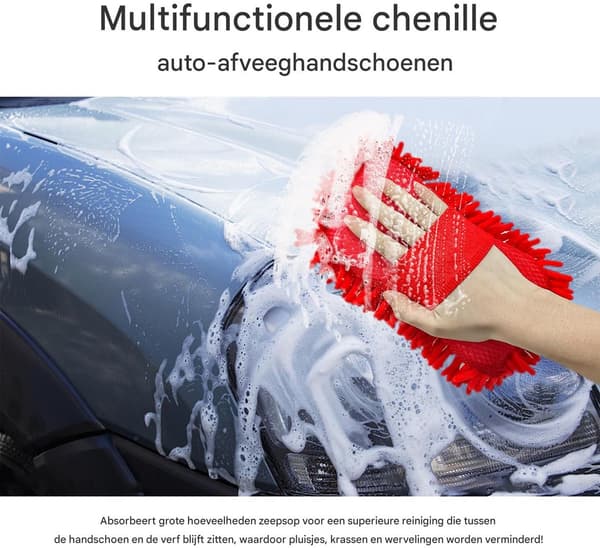 2 Mikrofiber Bilvaskehansker Chenille Dobbeltsidig Ripefri Løsfri Absorberende Rød