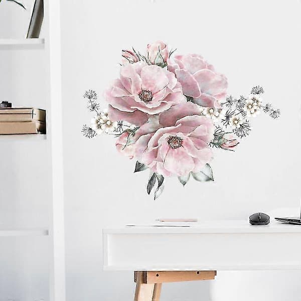 Ghyt Pink Flowers Print Wall Sticker Wall Art Decor Decals Mural Removable DIY, 1 Set