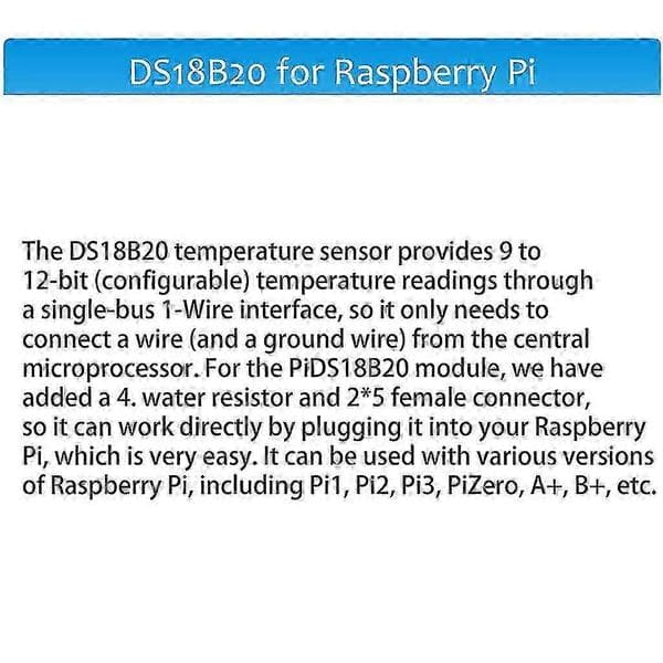 Holdbar Ds18b20 temperatursensormodul til Raspberry Pi 1/2/3/a+/b+ /zero