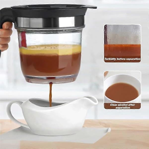 Sausseparator med bunnutløp og sil 33oz Fettseparator for å lage sunne sauser