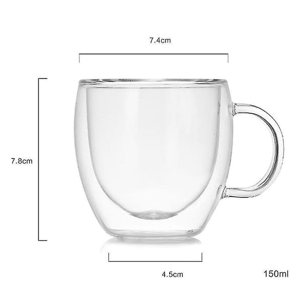 Klar dobbeltvægget varmebestandig glaskop med håndtag til kaffe, mælk, tekopper