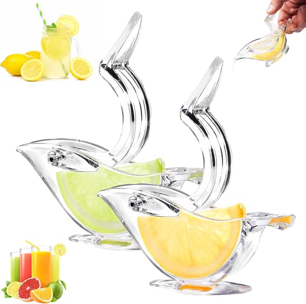 Bird-shaped lemon squeezer, 2-pack manual lemon juicer in transparent acrylic, lemon press for lemon slices, kitchen, bar