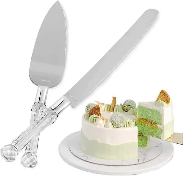 Wedding Cake Knife and Server Set, Cake Knife Set with Crystal Handle, Cake Cutter with Packaging Box (FMY)