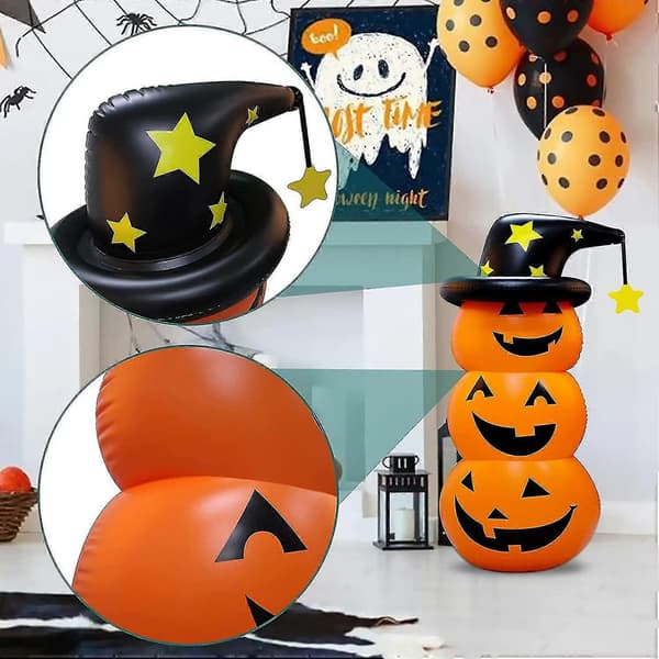 Halloween Oppblåsbare Gresskar Dekorasjoner Utendørs 1,4 m Oppblåsbart Gresskar Hagedekorasjon Gresskar Og Heksehatt Halloweenfest