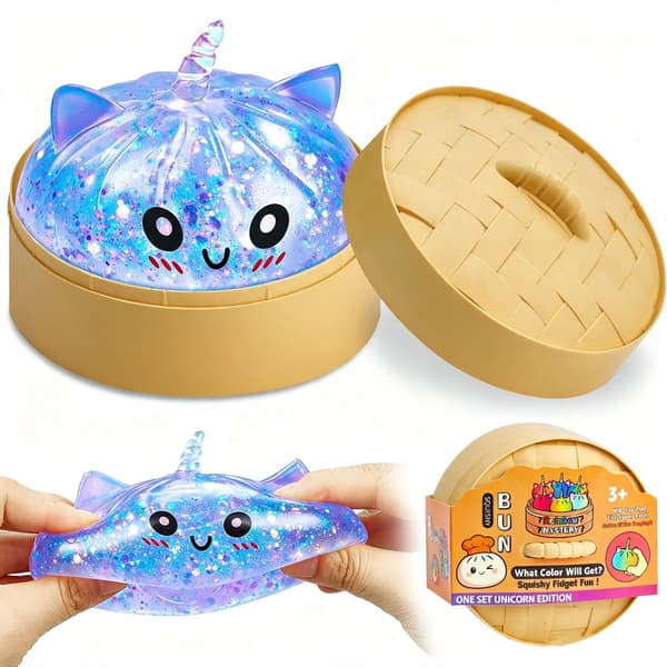 Dumpling Mystery Box, Regnbågsglitter Långsamt Stigande Squishy Klämleksak, Stress- och Ångestlindrande Sensorisk Fidgetleksak (Blå) Blue-