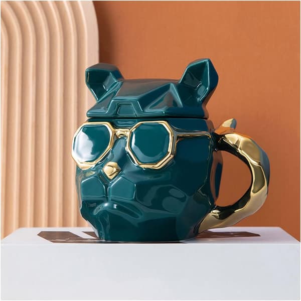 3D Cool Dog Ceramic Mug Ceramic Coffee Mug Drink Mug Coffee Cup Drink Mug with Lid 3D Animal Mug Gift Mug